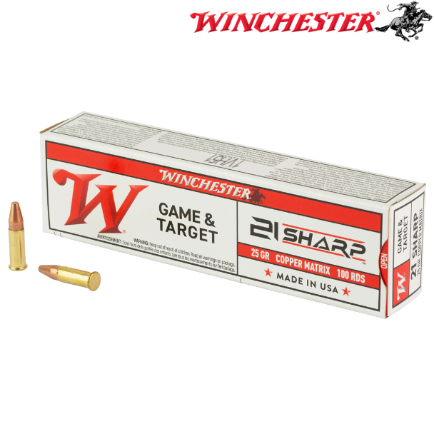 Winchester Game & Target 21 SHARP 25 Grain Copper Matrix Bullet 100 Round Box S21SLF