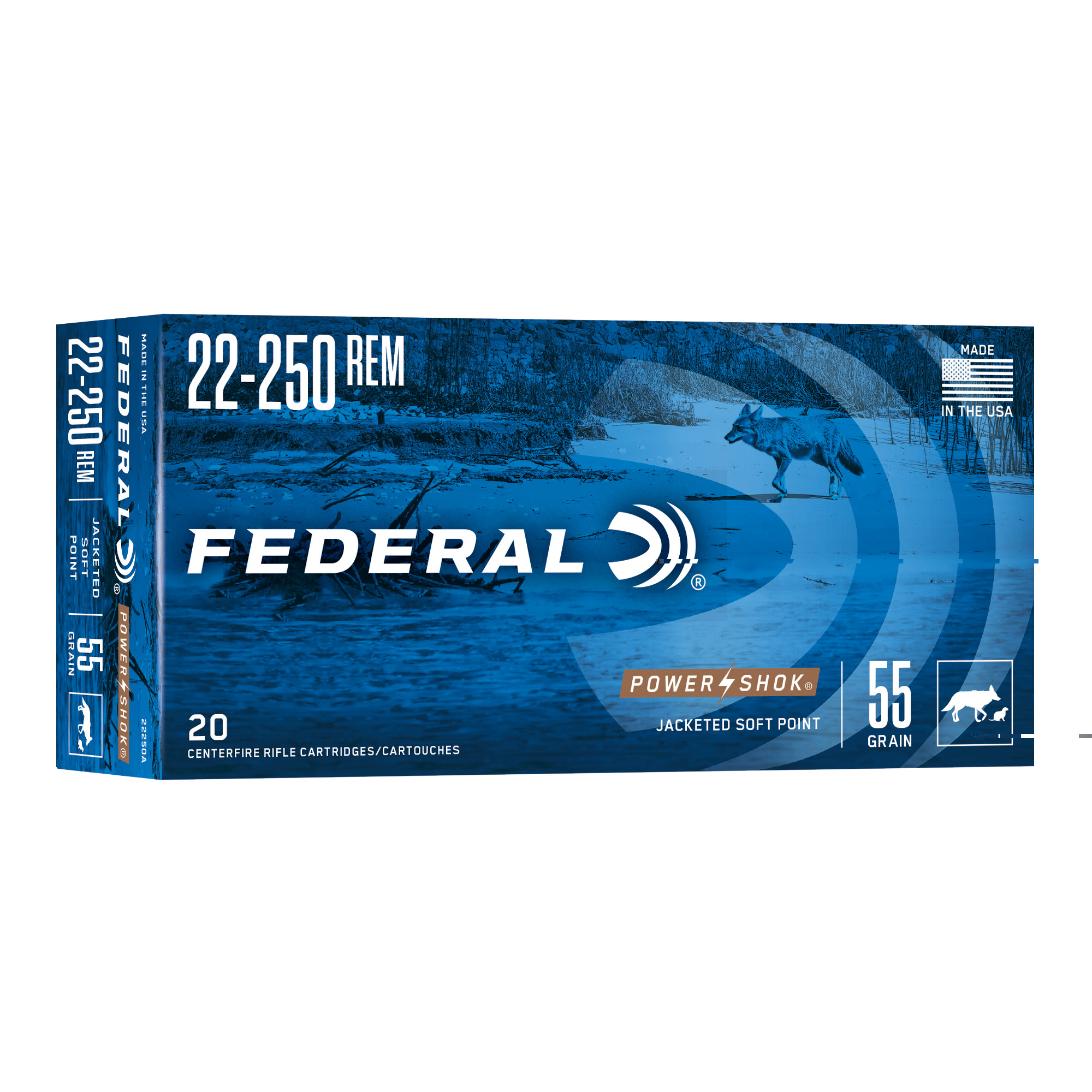 Federal Pwrshk 22-250Remington 55gr Sp