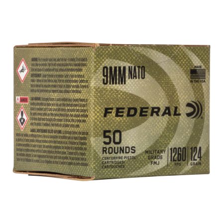 Federal - Federal Fusion MSR 9mm 124 Grain Full Metal Jacket Ammunition - Military Model, 50 Rounds per Box