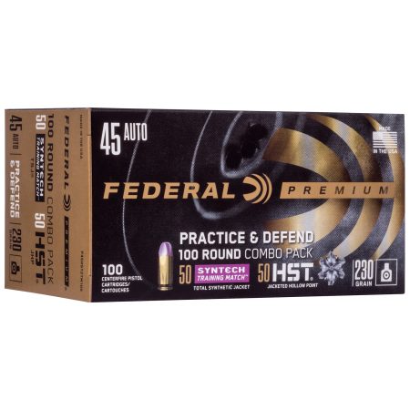 Federal - Federal Premium Practice & Defend Packs 45 ACP 230 Grain HST Personal Defense & Syntech Training Match Rounds - 100 Rounds per Box