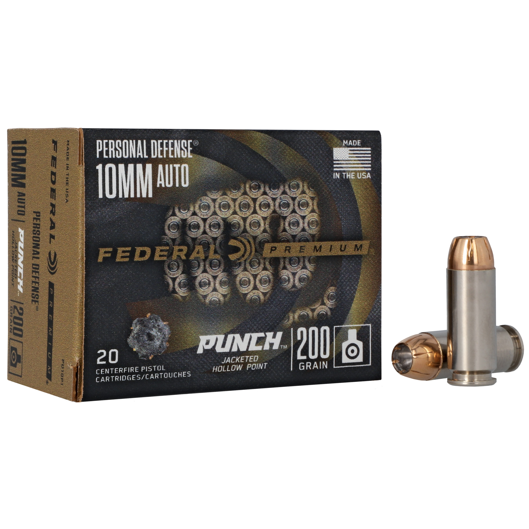 Federal - Federal Premium 10mm 200-Grain Hydra-Shok Hollow Point Handgun Ammunition – 20 Rounds