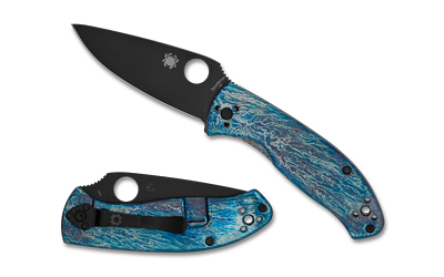 Spyderco - Spyderco Tenacious Ti Disarray Folding Knife with Black Coated D2 Steel Blade and Blue Titanium Scales