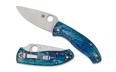 Spyderco - Spyderco Tenacious TI Disarray Blue and Silver Folding Knife - Model C122TIBLD2P