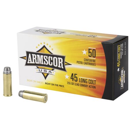 Armscor - Armscor 45 Colt Lead Flat Nose Ammunition – 255 Grain, 50 Rounds per Box