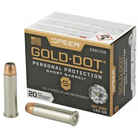 Speer Ammunition - Speer Gold Dot 357 Magnum 135-Grain Hollow Point Ammunition - Reliable Self-Defense Load for Handguns