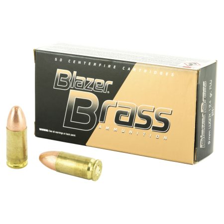 Blazer Ammunition - Blazer Ammunition BLAZER BRASS 9mm 124 Grain FMJ – Reliable Full Metal Jacket Ammo with Reloadable Brass Cases
