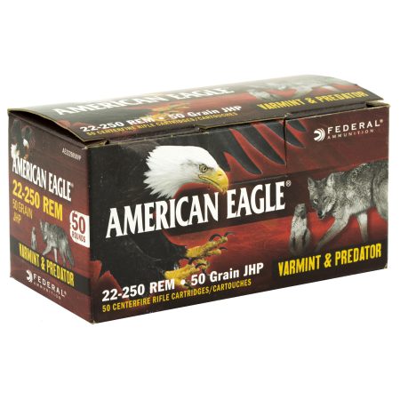 Federal - Federal American Eagle Varmint & Predator 22-250 Remington Hollow Point Ammunition, 50 Grain, 50 Rounds per Box