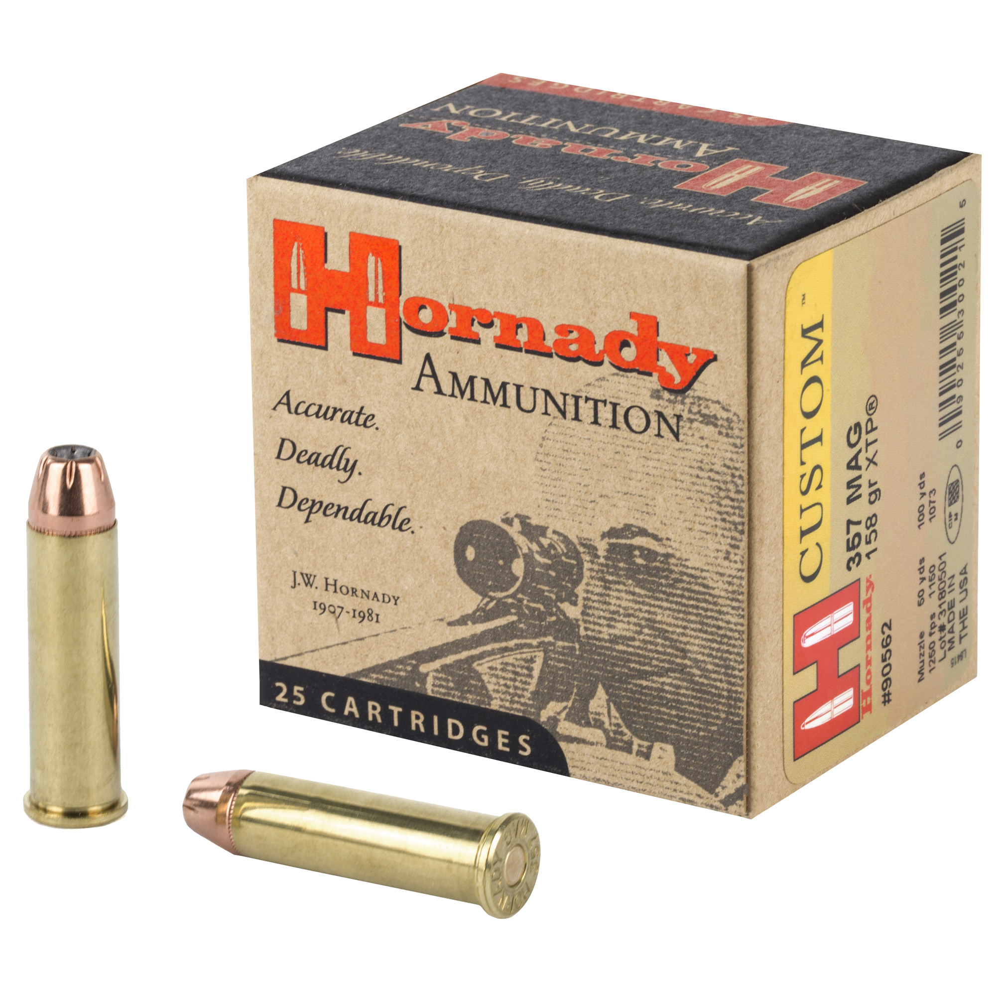 Hornady - Hornady Custom 357 Magnum 158 Grain XTP Pistol Ammo - 25 Rounds