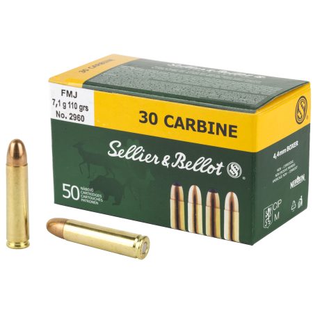 Sellier & Bellot - Sellier & Bellot 30 Carbine 110 Grain FMJ Rifle Ammunition - Pack of 50 Rounds
