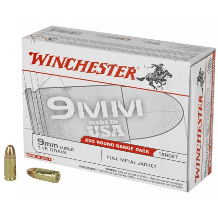 Winchester Ammunition - Winchester Ammunition USA 9mm 115 Grain Full Metal Jacket (FMJ) – Pack of 200 Rounds