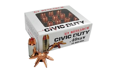 G2 Research - G2 Research Civic Duty 40 S&W 122-Grain Copper Self-Defense Ammunition, 20 Rounds per Box