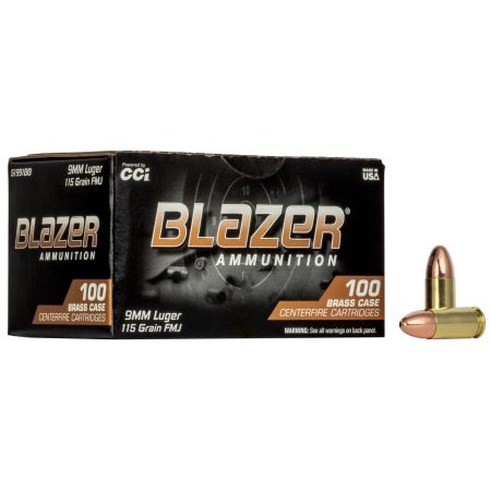 Blazer Ammunition - Blazer Ammunition 9mm 115 Grain FMJ - Reloadable Brass Casings, 100-Round Box