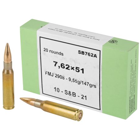 Sellier & Bellot - Sellier & Bellot 762x51 NATO 147-Grain FMJ Rifle Ammunition, 20 Rounds Per Box