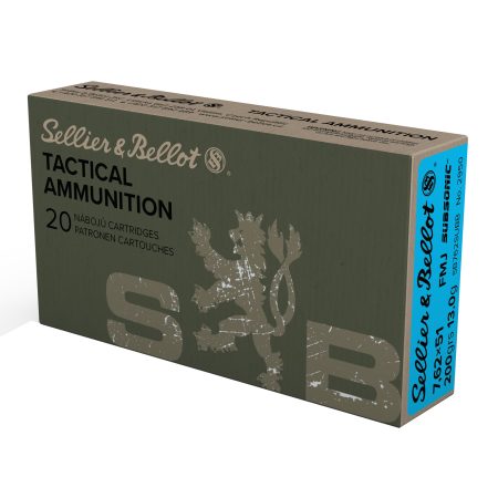 Sellier & Bellot - Sellier & Bellot 762 NATO Subsonic Full Metal Jacket Ammunition, 200 Grain - 20 Rounds per Box