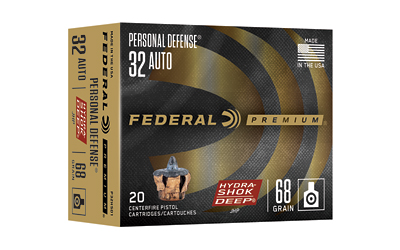 Federal - Federal Hydra-Shok Deep .32 Auto Personal Defense Hollow Point Ammunition – 68 Grain, 20 Rounds per Box