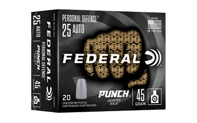 Federal - Federal Punch Personal Defense .25 Auto 45 Grain Solid Point Ammunition - 20 Rounds per Box