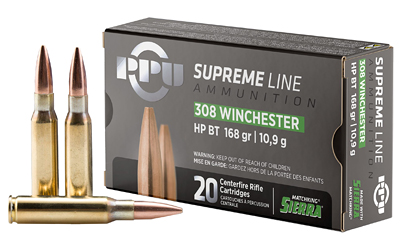 Prvi Partizan - Prvi Partizan PPU Supreme Line 308 Winchester 168-Grain Boat Tail Hollow Point Ammunition, 20 Rounds per Box