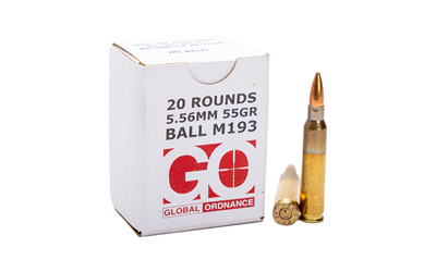 Global Ordnance - Global Ordnance GO850003223346 556 NATO M193 55 Grain FMJ Ammunition, 20 Rounds Per Box, 1000 Rounds Per Case