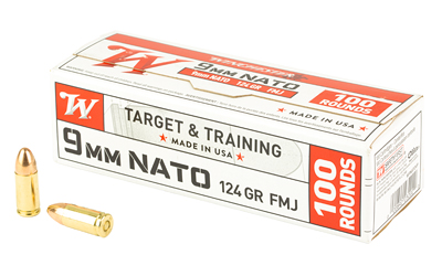 Winchester Ammunition - Winchester Ammunition USA 9mm NATO 124 Grain Full Metal Jacket Ammo, 100 Rounds per Box