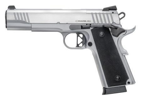 Chiappa Firearms - Chiappa Firearms 1911 Superior .45 ACP Semi-Auto Pistol with Nickel Finish and Fiber Optic Sights