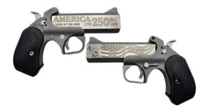 Bond Arms BA250TH-45/410 America 250th Anniversary 45 Long Colt/410 Gauge 2 Shot 4.25" Engraved Rough Matte Stainless Steel Barrel & Frame, Black B6 Resin Grip, Exposed Hammer
